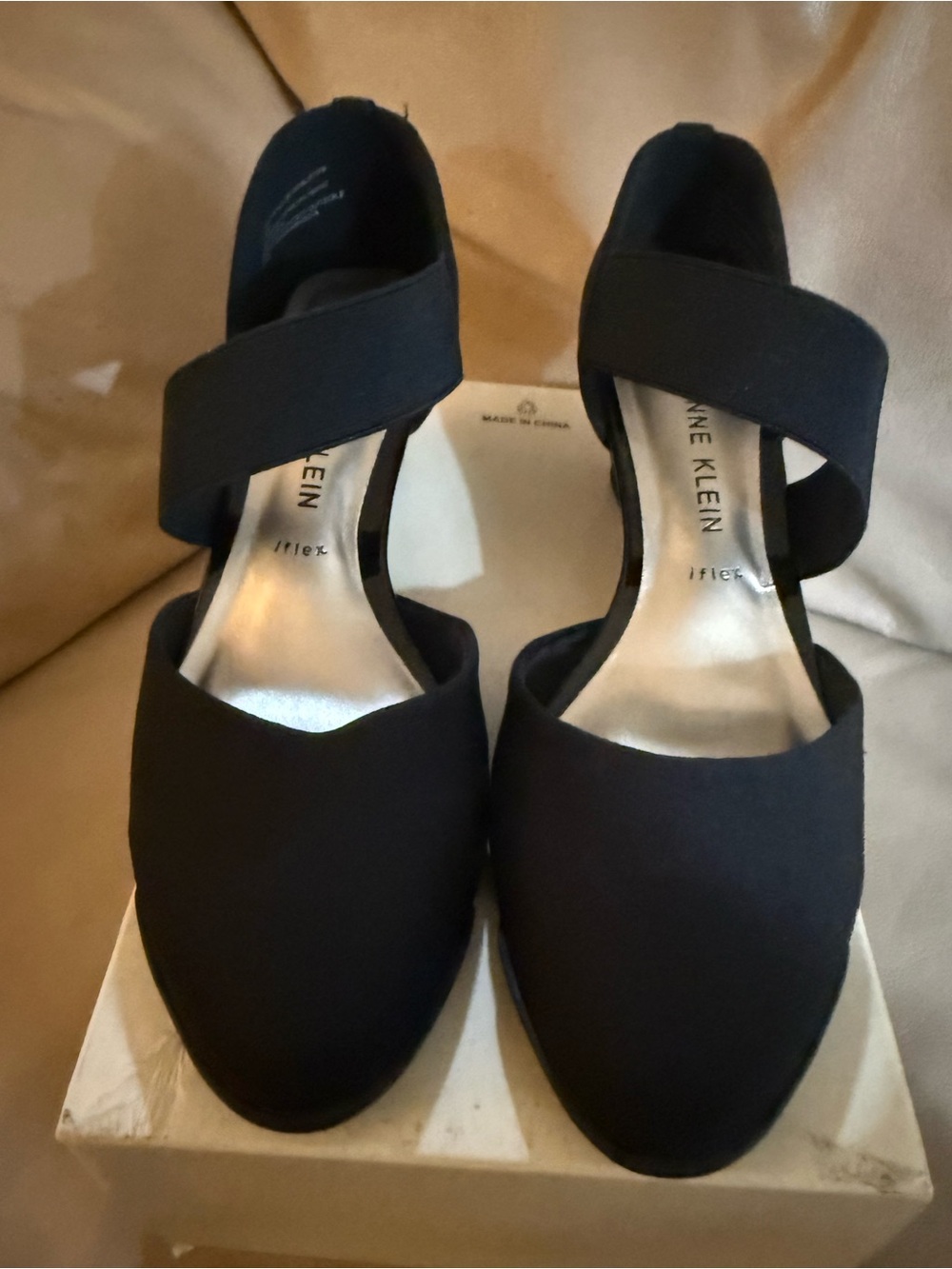 Anne Klein Black Elastic Strap Wedges